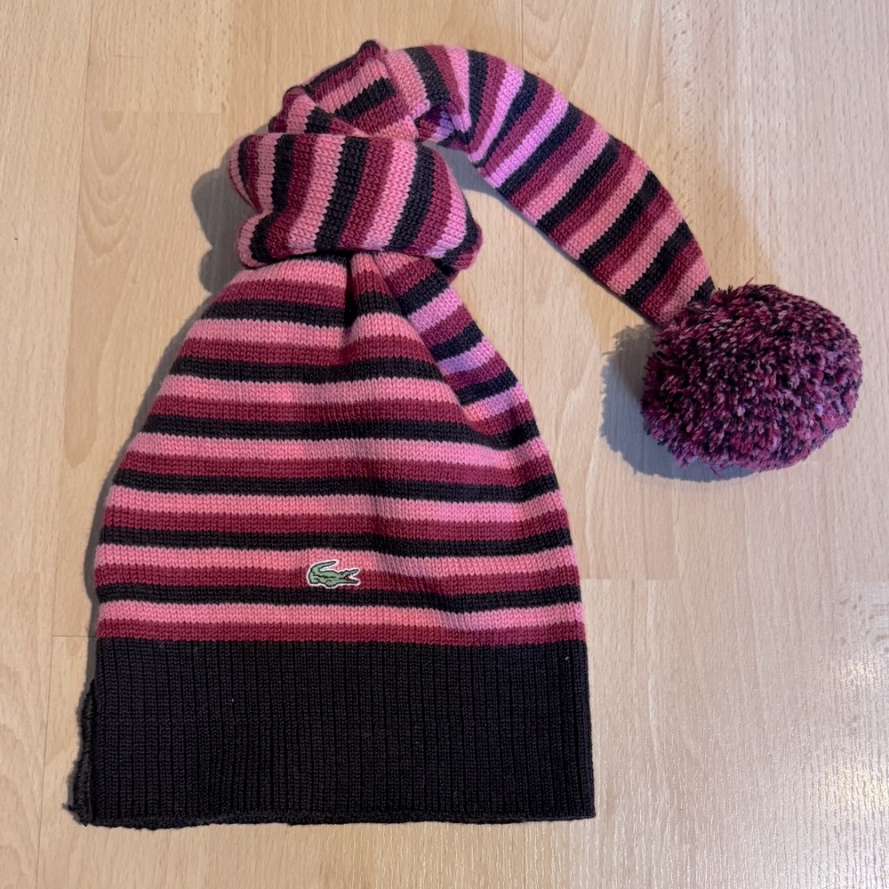 LACOSTE Wool Knitted Hat with Pom Pom - UNIQUE Designed in France, Made in Italy